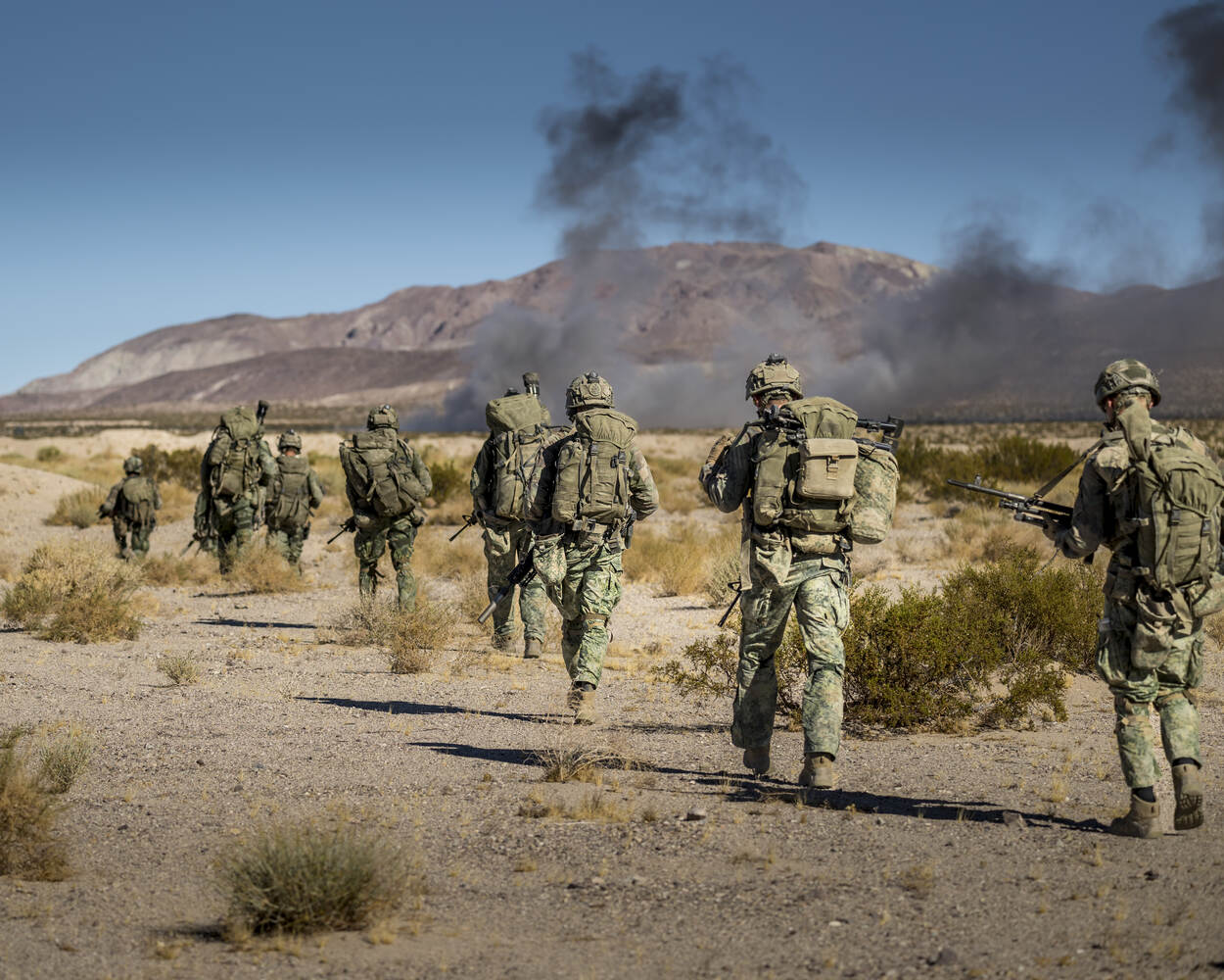 Mariniers van 2MCG in actie tijdens de Live Fire Tactical Training bij Twentynine Palms in de Verenigde Staten.