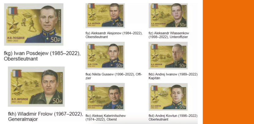 Postzegels van omgekomen Russische militairen