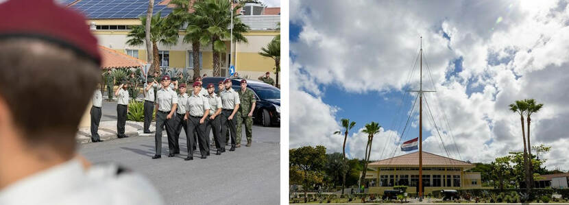 Erehaag op Curacao, waarbij militairen afscheid nemen van hun overleden collega.