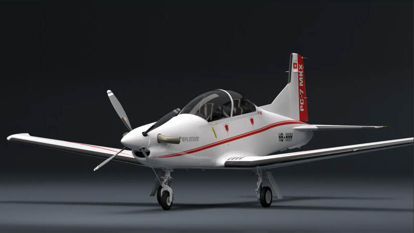De Pilatus PC-7 MKX staand op de grond.