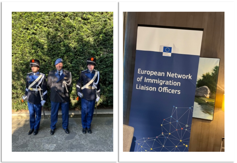 Links: ‘Guards of Honor’ aanwezig tijdens Koningsdag 2023 op de residentie van de Nederlandse ambassadeur in Tirana. Rechts: Een conferentie in Tirana, uiteraard om de laatste trends en ontwikkelingen te vernemen maar ook ter uitbreiding van het netwerk.