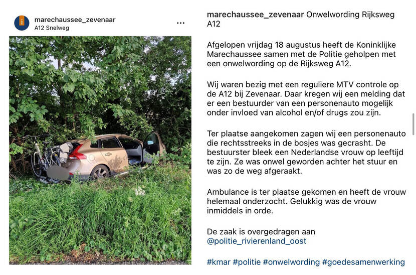 instagrambericht over de Marechaussee.