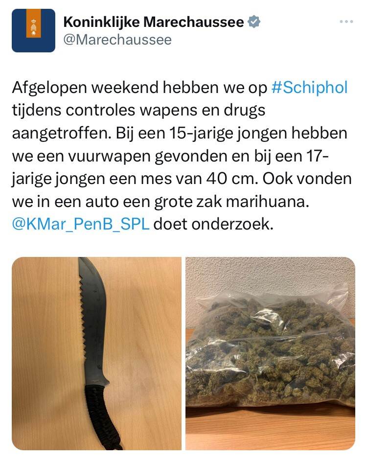 twitterbericht over de Marechaussee.