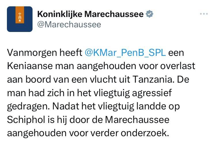 twitterbericht over de Marechaussee.