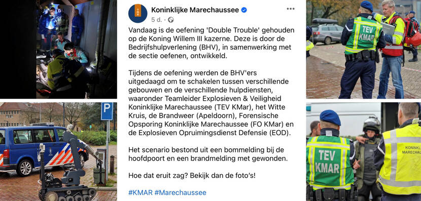 Facebookbericht over de Koninklijke Marechausee.