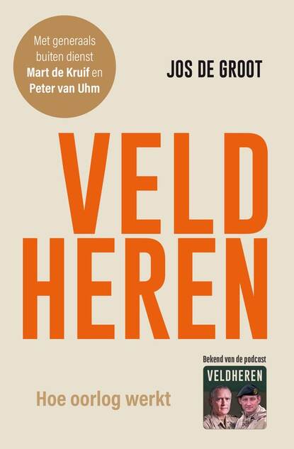 Beige cover van het boek met oranje letters over twee regels: ‘Veld-heren’